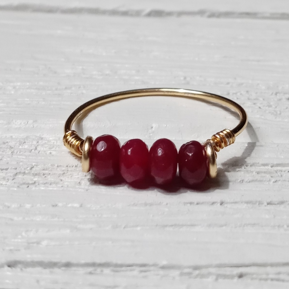 Ruby Gold sterling silver plated tarnish resistant wire wrapped ring. Sizes-16.